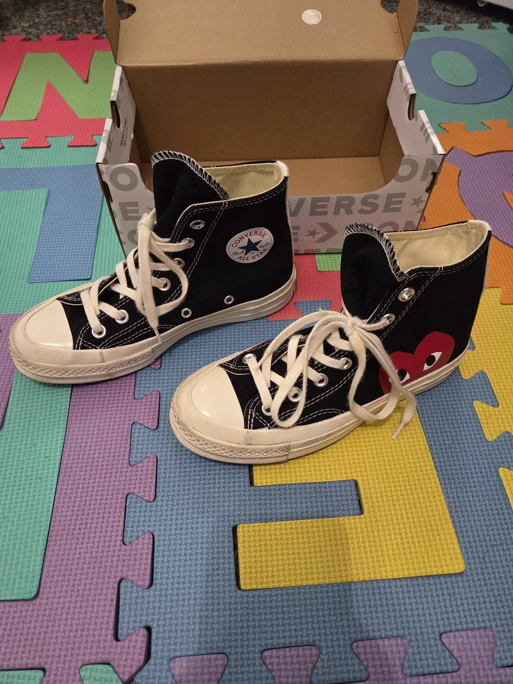 Converse Kids Black High-Top Sneakers with Red Heart Graphic